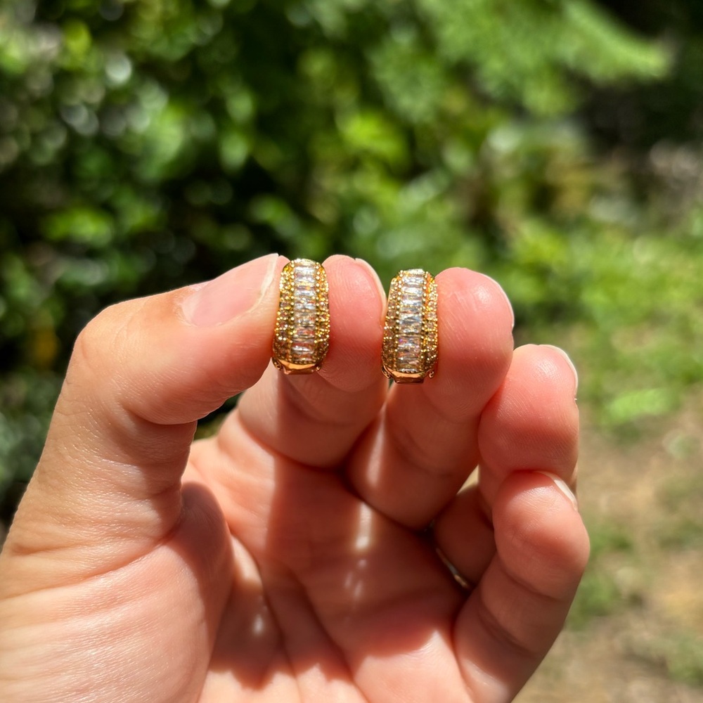 18K Gold Plated Stainless Steel Diamond Hoop Earrings